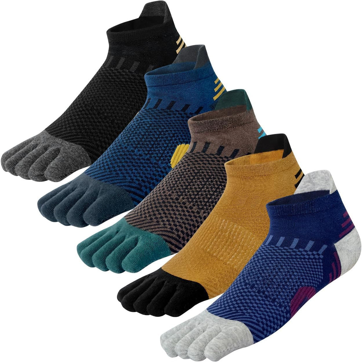 Kevaler Men's Five-Finger Cotton Athletic Toe Socks, 5 Pair